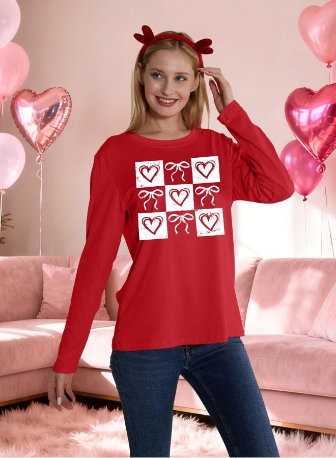 LUKYCILD Valentines Shirt Love Heart Long Sleeve Shirt Valentine's Day Lover Crewneck Top, Red-1, XL - Image 2
