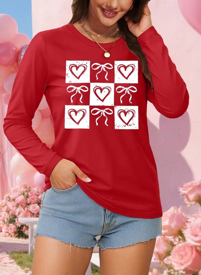 LUKYCILD Valentines Shirt Love Heart Long Sleeve Shirt Valentine's Day Lover Crewneck Top, Red-1, XL - Image 3