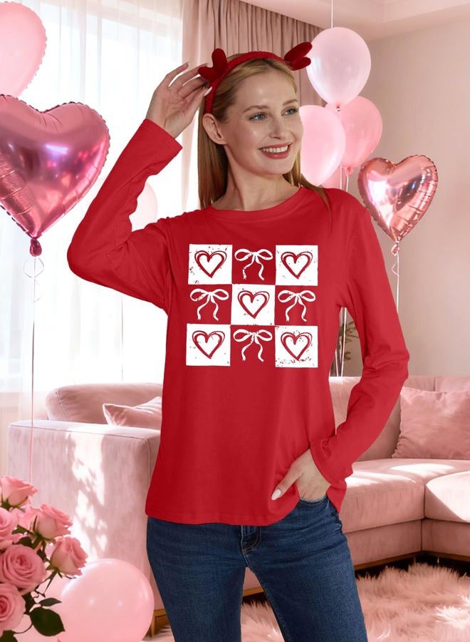 LUKYCILD Valentines Shirt Love Heart Long Sleeve Shirt Valentine's Day Lover Crewneck Top, Red-1, XL - Image 4