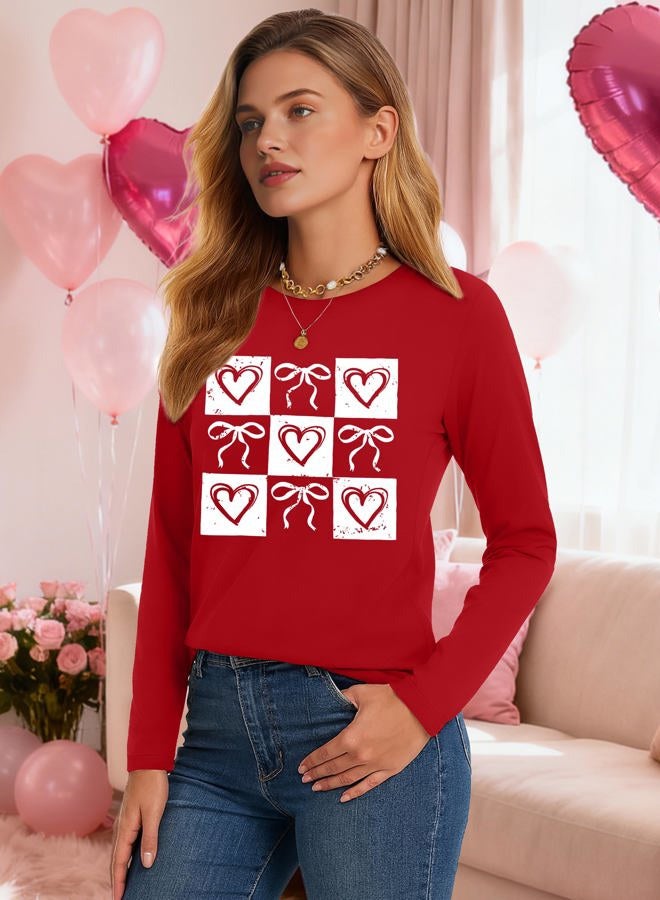 LUKYCILD Valentines Shirt Love Heart Long Sleeve Shirt Valentine's Day Lover Crewneck Top, Red-1, XL - Image 5