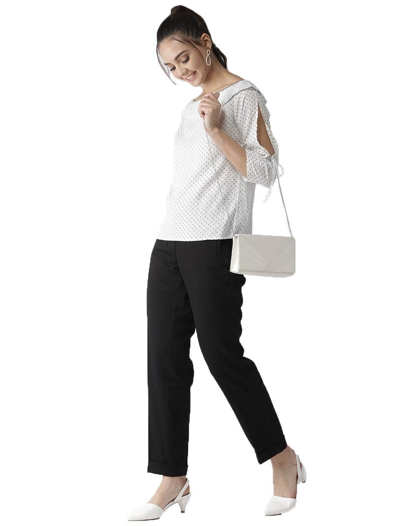 Style Quotient Women White and Black Polka Printed polycrepe Smart Casual top - Image 5