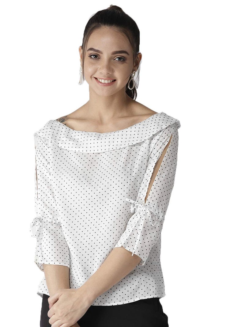 Style Quotient Women White and Black Polka Printed polycrepe Smart Casual top - Image 1