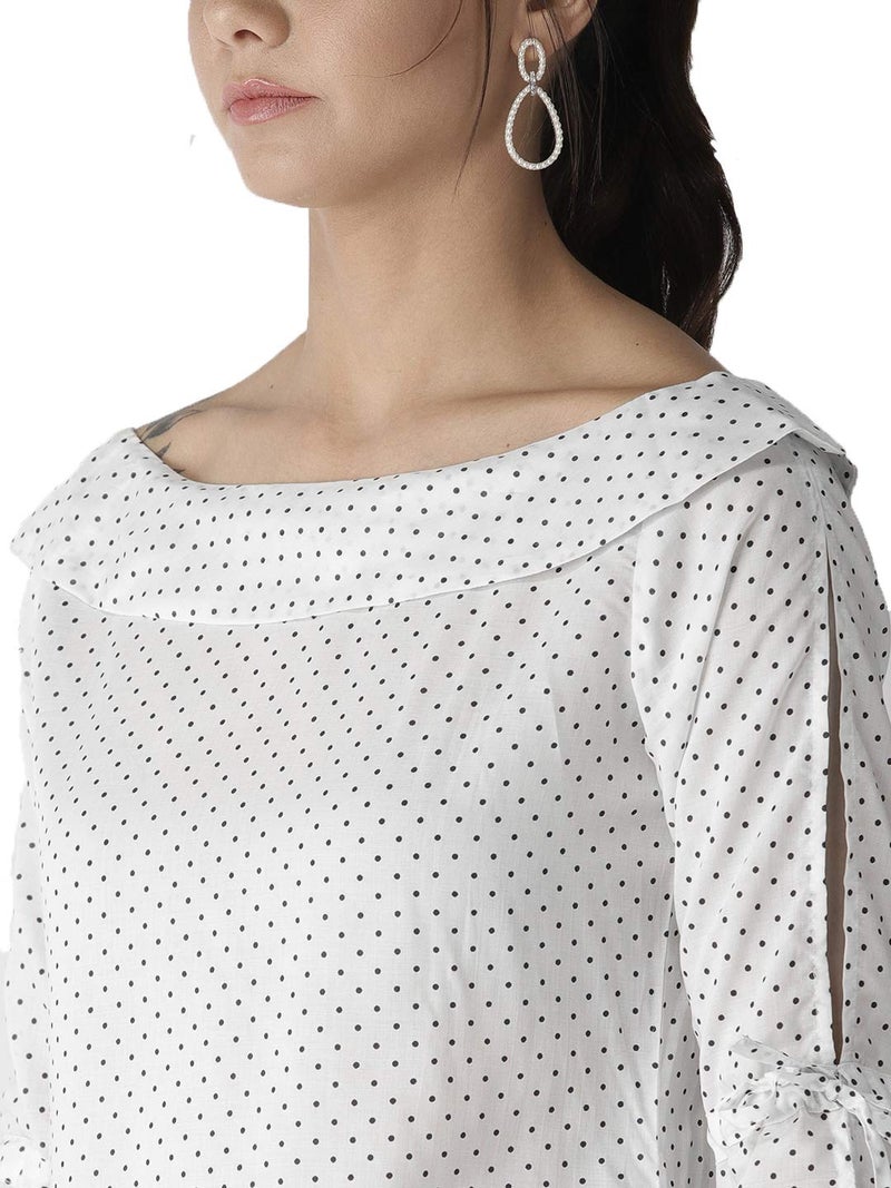 Style Quotient Women White and Black Polka Printed polycrepe Smart Casual top - Image 4
