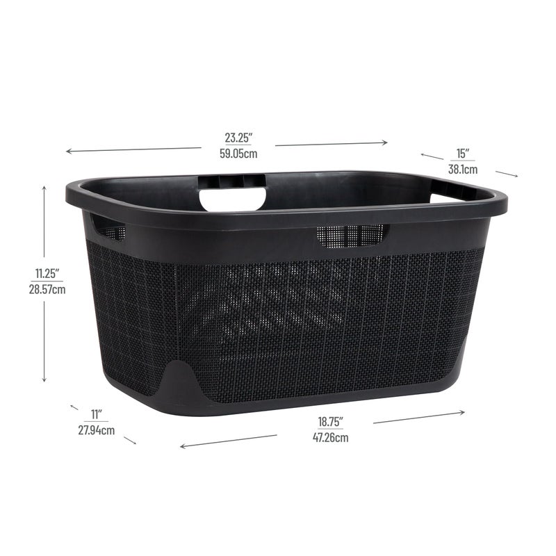Mind Reader 40L Laundry Basket, Linen Design Clothes Hamper, Plastic Storage Bin with Handles, Black - Image 3