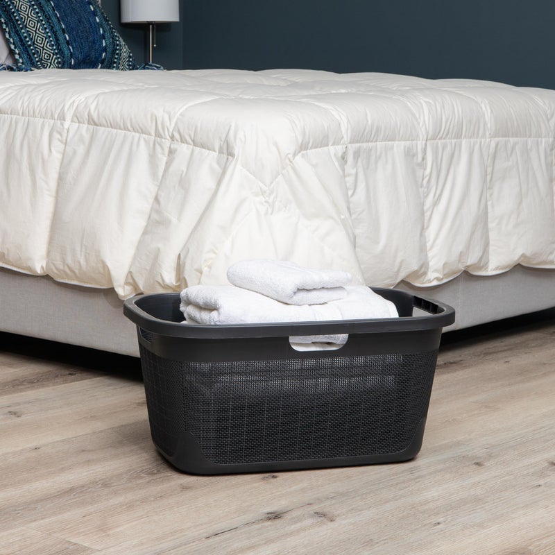 Mind Reader 40L Laundry Basket, Linen Design Clothes Hamper, Plastic Storage Bin with Handles, Black - Image 2