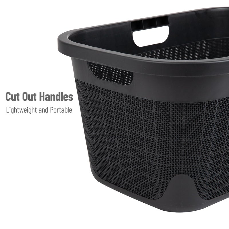 Mind Reader 40L Laundry Basket, Linen Design Clothes Hamper, Plastic Storage Bin with Handles, Black - Image 4