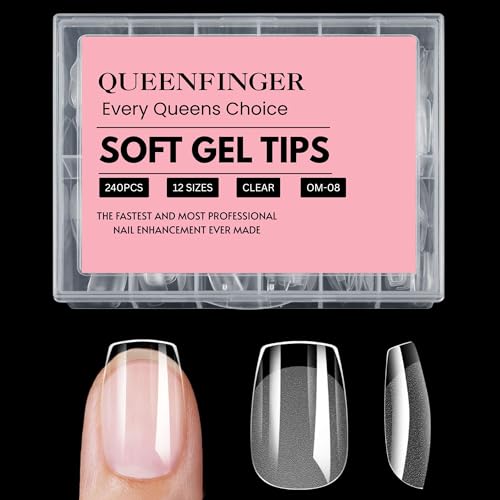 QUEENFINGER 240PCS Soft Gel Nail Tips with Box – Clear Gel X Nail Tips Full Cover Fake Nails Soft Acrylic Tips for Nail Extension Manicure at Home or Salon DIY Use for Women and Girls (08) - Image 1