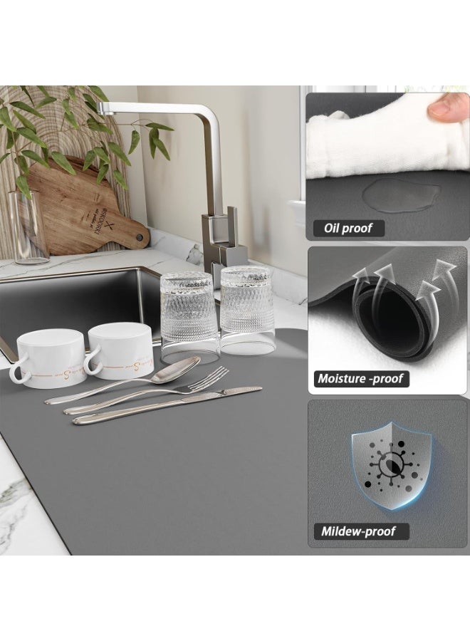Dish Drying Diatomaceous Earth Coffee Mat, Counter Top Bar Pad, Super Absorbent Drainer, Large Stone Board, Fast Dry for Kitchen Sink, Bathroom- 60*40cm, Dark Grey - Image 5