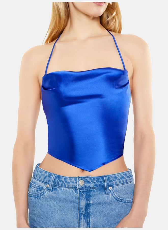 FOREVER 21 Satin V-Hem Halter Crop Top - Image 5