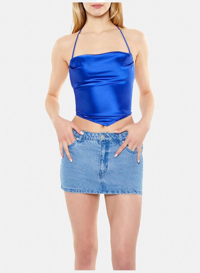 FOREVER 21 Satin V-Hem Halter Crop Top - Image 1