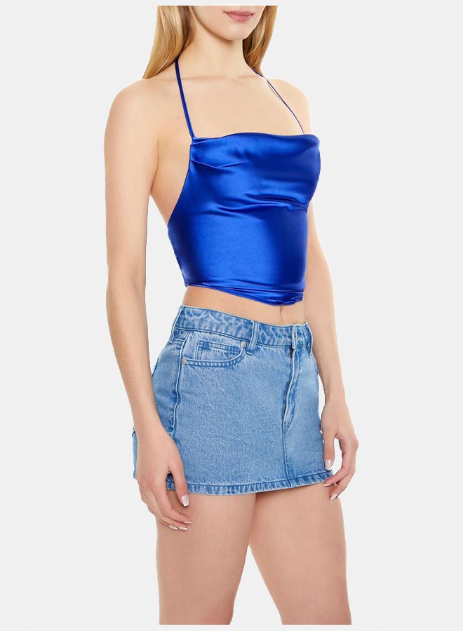 FOREVER 21 Satin V-Hem Halter Crop Top - Image 2