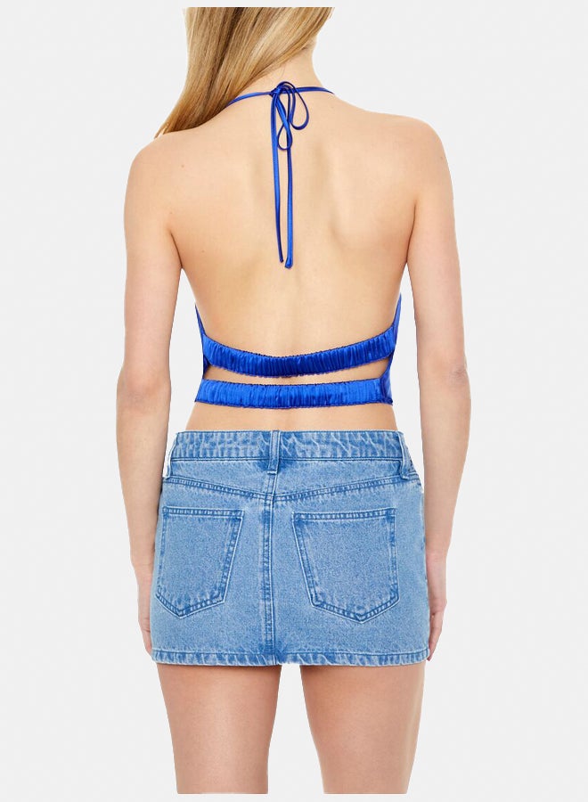 FOREVER 21 Satin V-Hem Halter Crop Top - Image 3