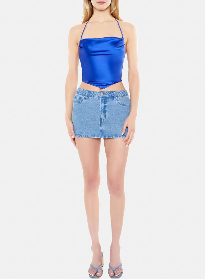 FOREVER 21 Satin V-Hem Halter Crop Top - Image 4