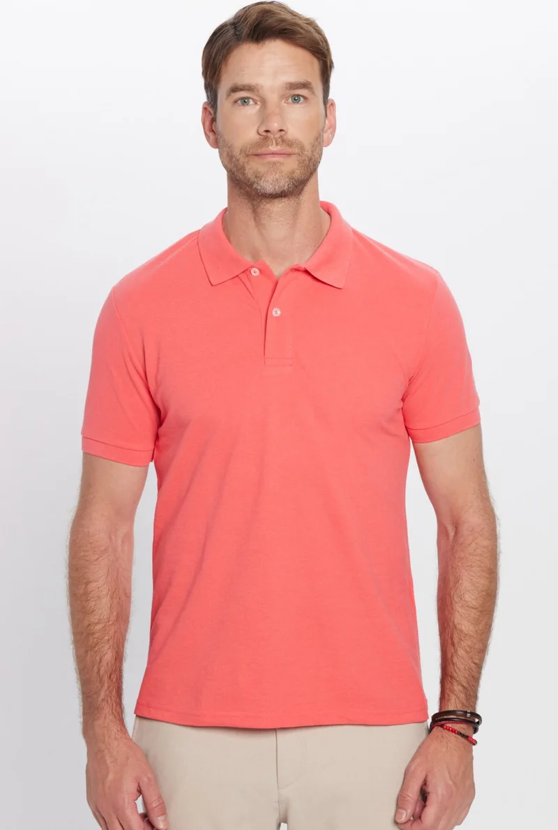 Tudors Men's Slim Fit Slim Cut Cotton Soft Texture Cool Fabric Plain Pique Polo Collar T-Shirt