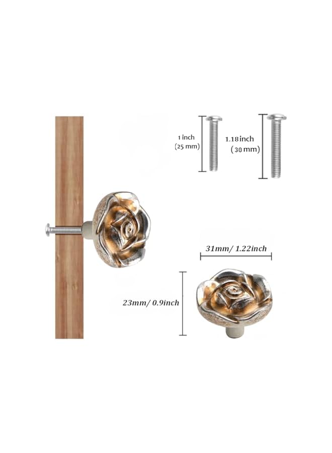 The Bros Antique Rose Flower Cabinet Knobs, [4 Pack] Vintage Zinc Alloy Rose Drawer Knobs, Decorative Knobs for Kitchen, Cupboard, Cabinets and Dresser Drawers, Silver - Image 2