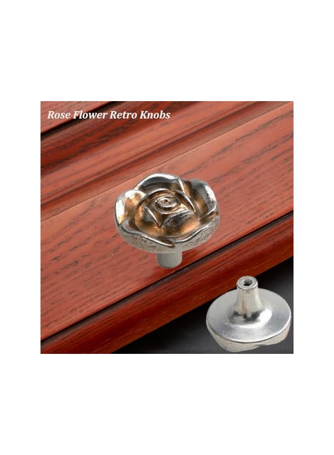 The Bros Antique Rose Flower Cabinet Knobs, [4 Pack] Vintage Zinc Alloy Rose Drawer Knobs, Decorative Knobs for Kitchen, Cupboard, Cabinets and Dresser Drawers, Silver - Image 3