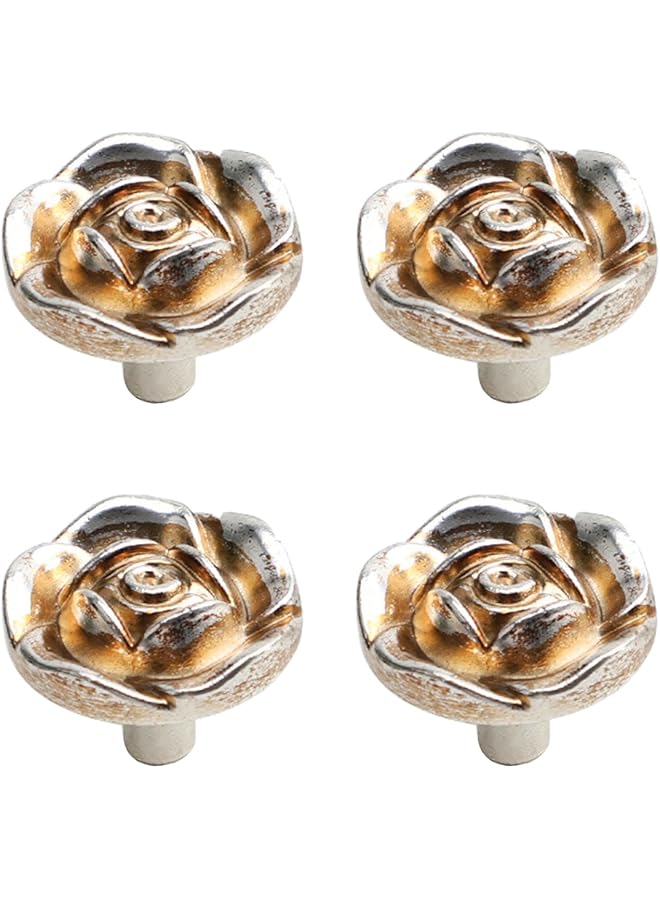 The Bros Antique Rose Flower Cabinet Knobs, [4 Pack] Vintage Zinc Alloy Rose Drawer Knobs, Decorative Knobs for Kitchen, Cupboard, Cabinets and Dresser Drawers, Silver - Image 1
