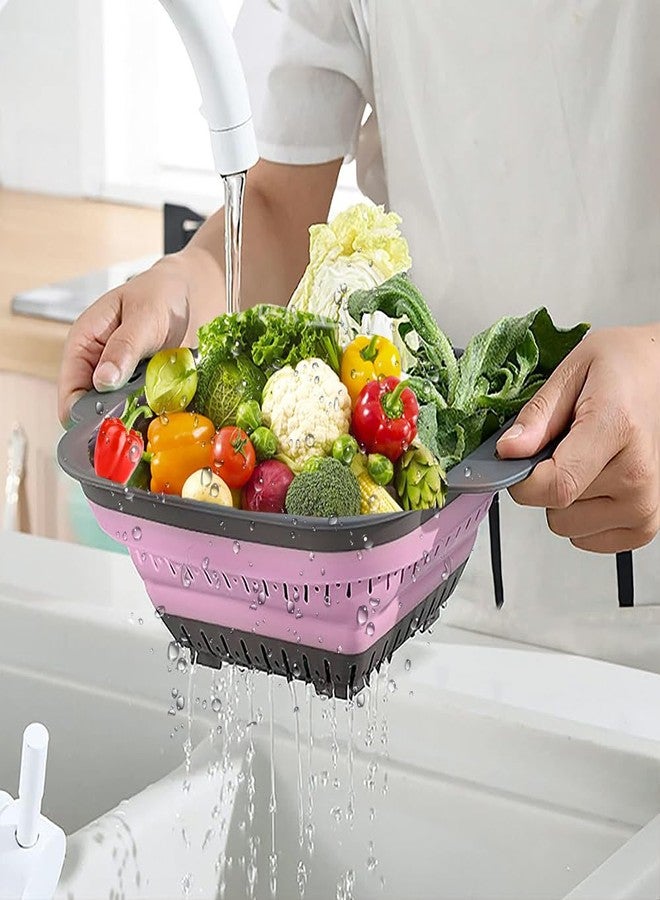 Fglmctsh Collapsible Colander Set, Square Round Triangles Silicone Kitchen Strainer Perfect for Draining Pasta Vegetable fruit 2 PCS (10.8"L x 8.6"W x 2"H, Red & Green) - Image 4