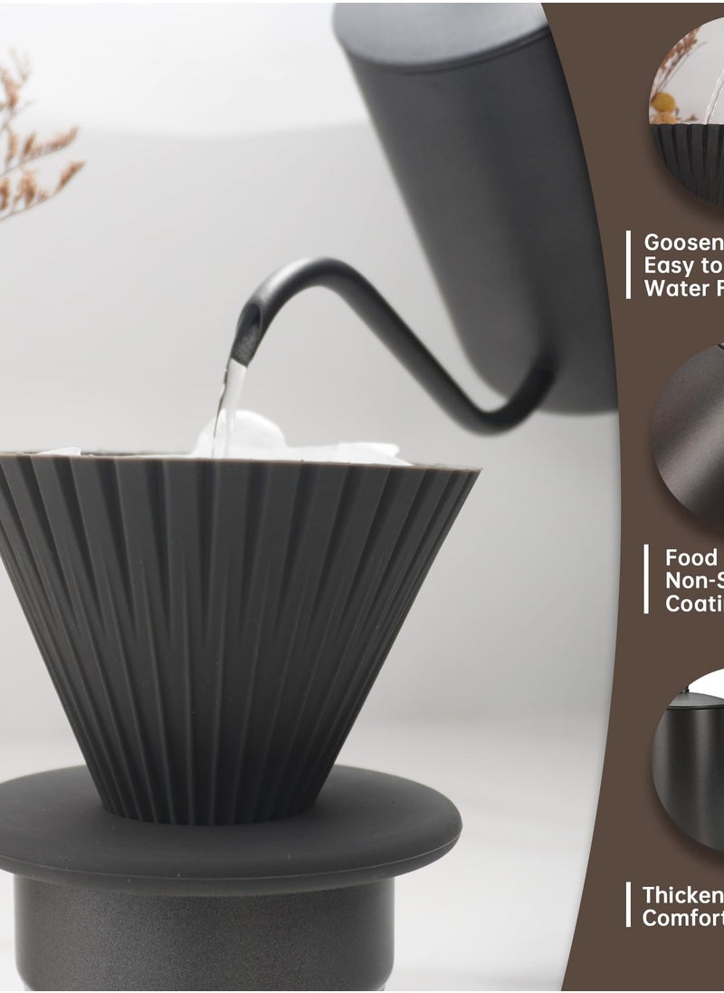 SYOSI Pour Over Coffee Maker Set, All in One Pour Over Coffee Kit, Includes Gooseneck Kettle, Silicone Dripper, Paper Filter, Coffee Cups, Coffee Accessories Tools, for Coffee Lovers Birthday Gift  - Image 2