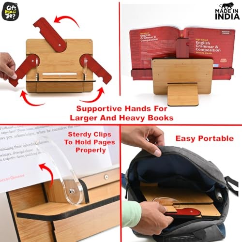 Gift Kya De GKD Book Reading Stand Desk Accessories For Adjustable Angles Compatible With All Size Books, A3 Large Size, Heavy, Bulky, Large Book Stand, Tablet & Mobile A Book Holder For Reading (Big Size Bamboo) - Image 4