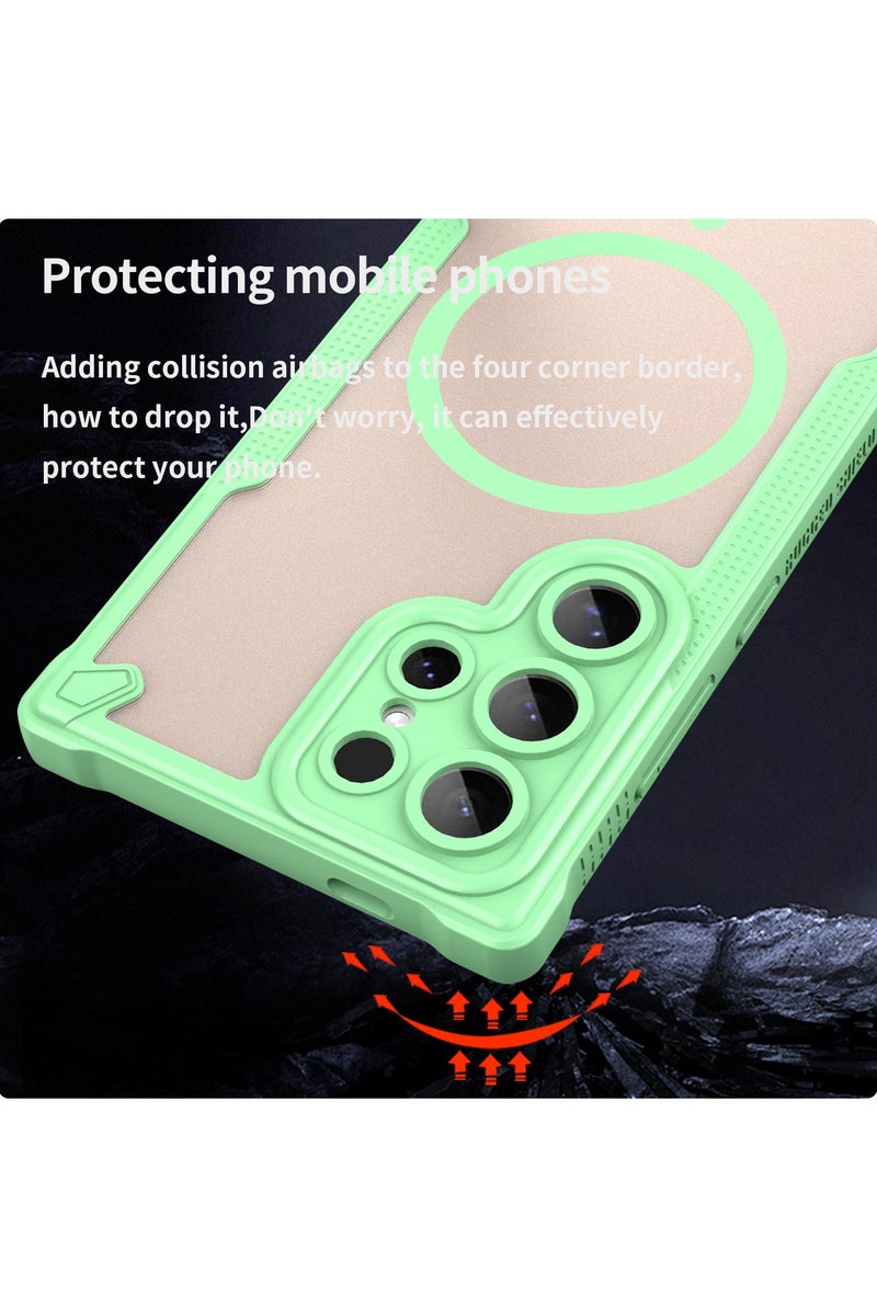 Cover For Samsung Galaxy S24 Ultra Armor Glaze MagSafe Magnetic Phone Case Raised edges around the screen and camera lens help prevent scratches - Green - Image 3