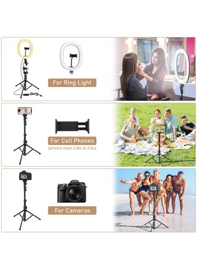 10'' Foldable Ring Light with 1.6m Tall Phone Tripod, Selfie Light with Remote Contorl,With Organizer Bag,for Video Recording, Live Streaming, Makeup - Image 5