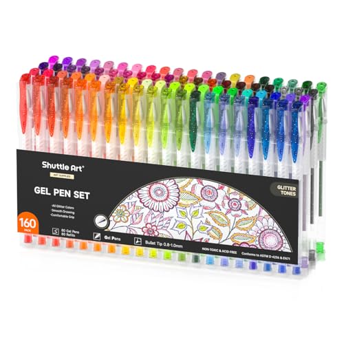 Shuttle Art 160 Pack Glitter Gel Pens, 80 Colors Glitter Gel Pens Set with 80 Refills for Adults Coloring Books Drawing Crafts Scrapbooking Journaling - Image 1