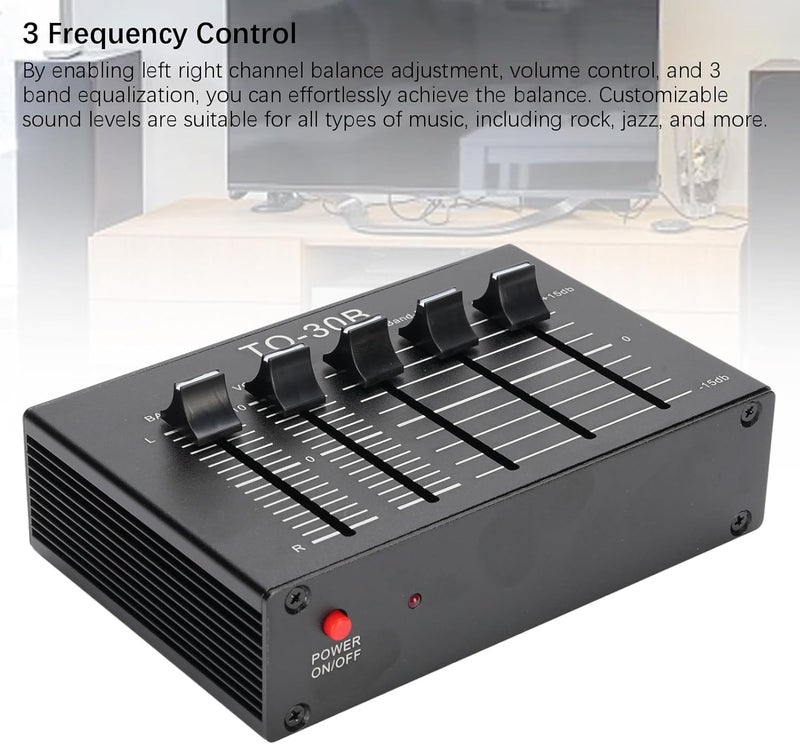 3 Band 2 Channel Digital Sound Equalizer, 12Db High Mid Low Tone Adjustment Balanced Volume Control Adapter, Stereo Phono Preamp EQ Equalizer - Image 4