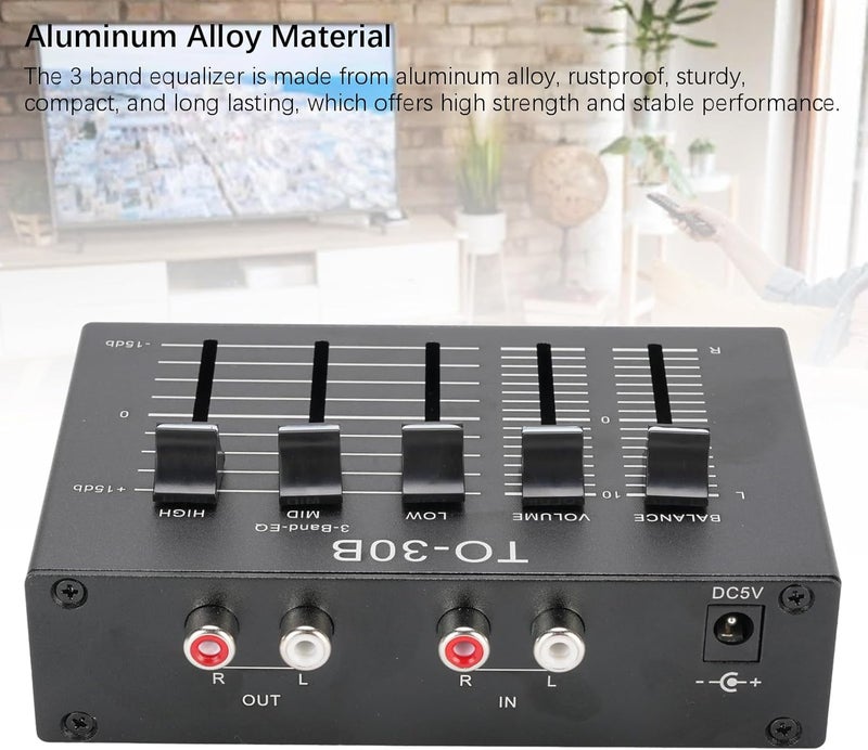 3 Band 2 Channel Digital Sound Equalizer, 12Db High Mid Low Tone Adjustment Balanced Volume Control Adapter, Stereo Phono Preamp EQ Equalizer - Image 2