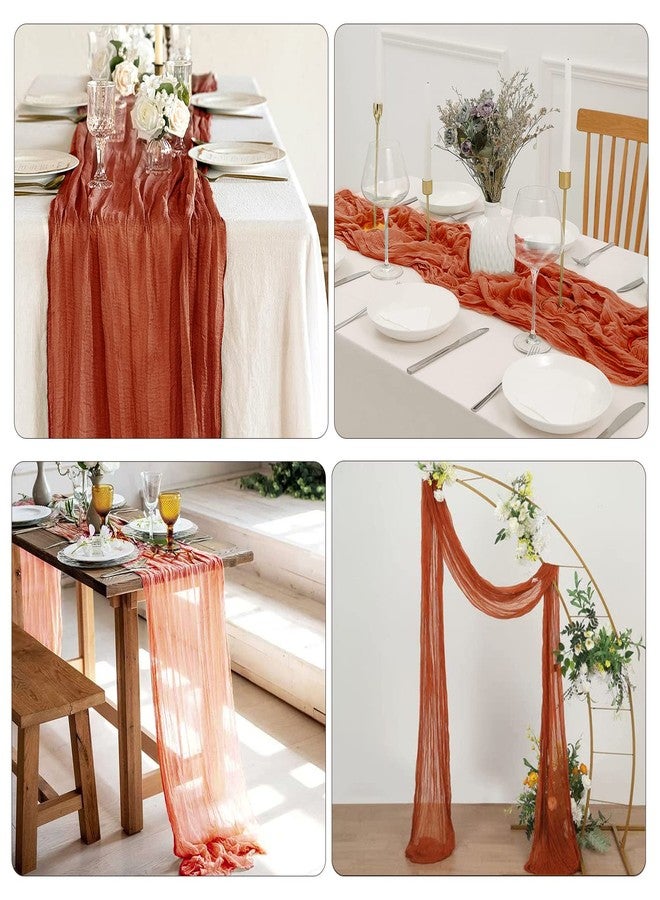 iSamzan 2pcs Boho Table Decor - 1pcs 10FT 120in Long Terracotta Cheesecloth Table Runner with 1pcs 5Yd Chiffon Ribbon, Terracotta Gauze Table Runner for Dinner, Birthday Party, Baby Shower, Wedding - Image 4
