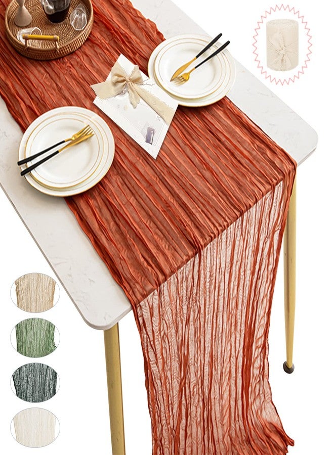 iSamzan 2pcs Boho Table Decor - 1pcs 10FT 120in Long Terracotta Cheesecloth Table Runner with 1pcs 5Yd Chiffon Ribbon, Terracotta Gauze Table Runner for Dinner, Birthday Party, Baby Shower, Wedding - Image 2