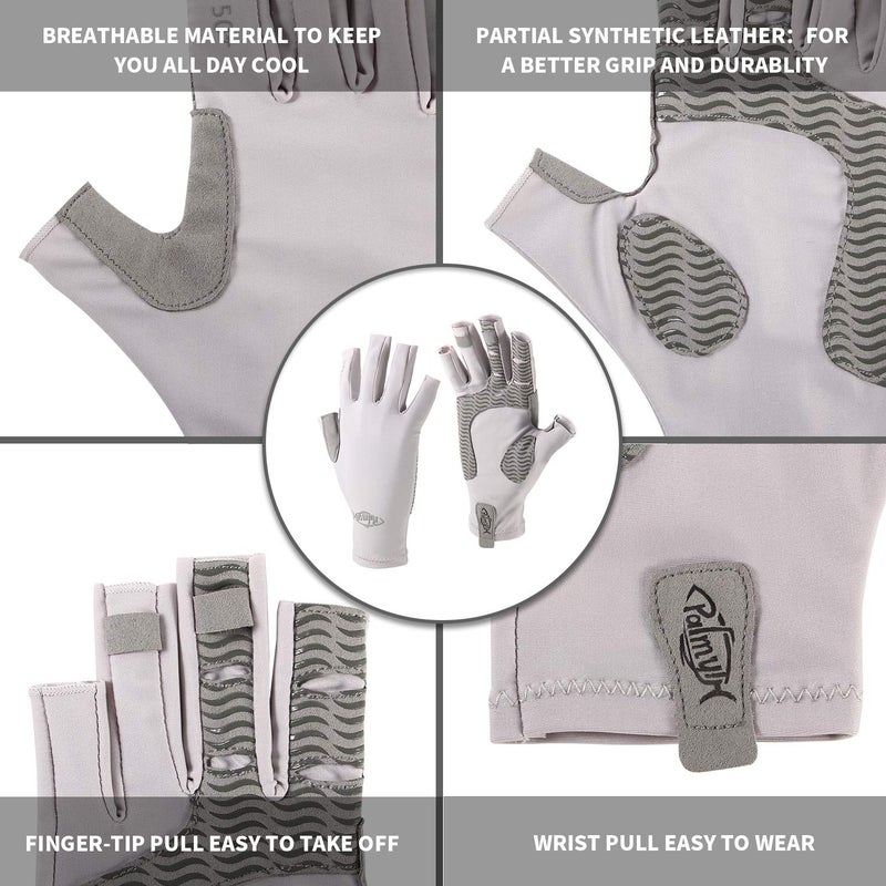 Palmyth UV Protection Fishing Fingerless Gloves UPF50+ Sun Gloves Men Women for Kayaking, Hiking, Paddling, Driving, Canoeing, Rowing (Light Gray, Large) - Image 3