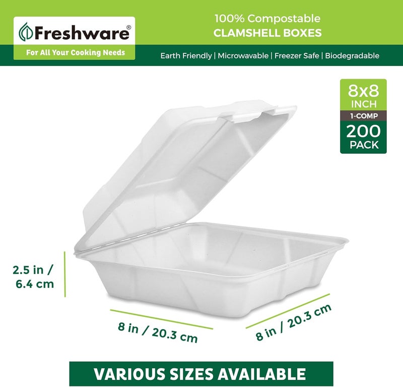Freshware حاويات طعام قابلة للتحلل من فريش وير 8x8 200 عبوة حاويات للتخلص منها - Image 3