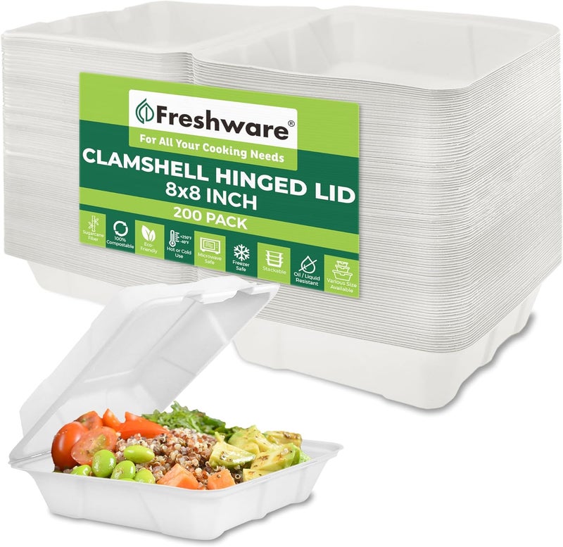 Freshware حاويات طعام قابلة للتحلل من فريش وير 8x8 200 عبوة حاويات للتخلص منها - Image 1