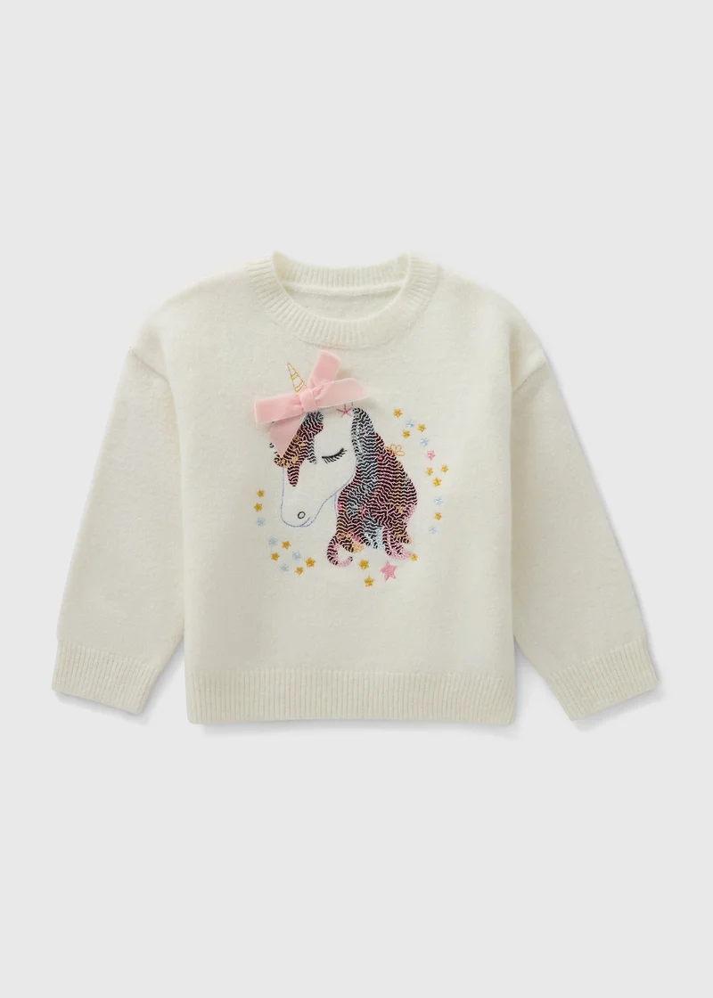 Matalan Girls Cream Unicorn Knitted Jumper