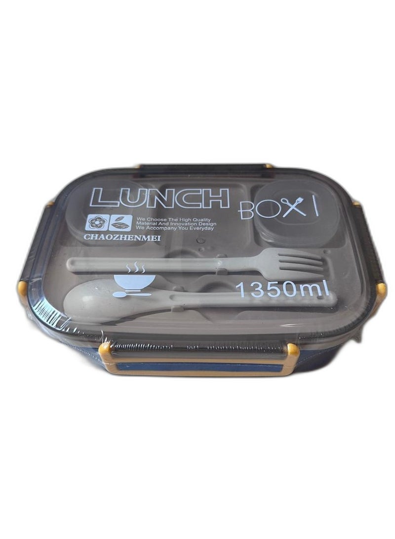 صندوق غداء بنتو مكون من طبقتين للأطفال والكبار بسعة 1350 مل، حاوية بلاستيكية لتخزين الطعام، صندوق متعدد الأقسام للوجبات الخفيفة للمدرسة والبنات والرجال والنساء والعمل المكتبي - Image 1
