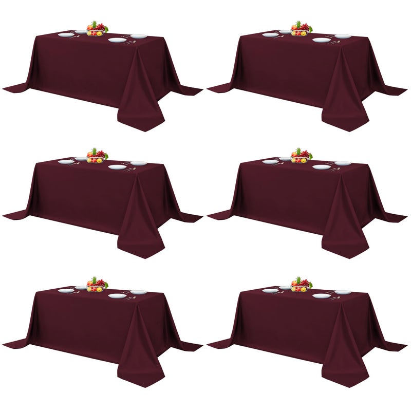Fitable Elegant Rectangle Table Clothes, 6 Pack - 90 x 132 Inch, Burgundy - Reusable and Washable Tablecloths, Polyester Fabric Table Covers for Wedding, Party, Banquet, Formal Events - Image 1
