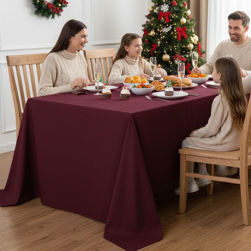 Fitable Elegant Rectangle Table Clothes, 6 Pack - 90 x 132 Inch, Burgundy - Reusable and Washable Tablecloths, Polyester Fabric Table Covers for Wedding, Party, Banquet, Formal Events - Image 2