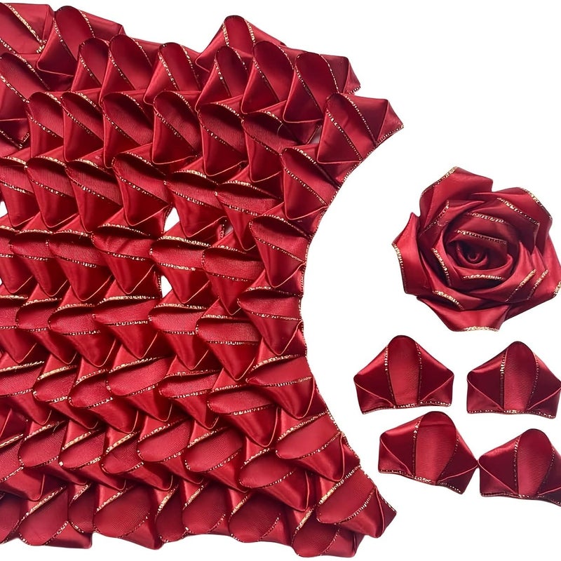 Rose Pink Satin Rose Petals 199pcs Gold Edged For Eternal Roses Bouquet - Image 5
