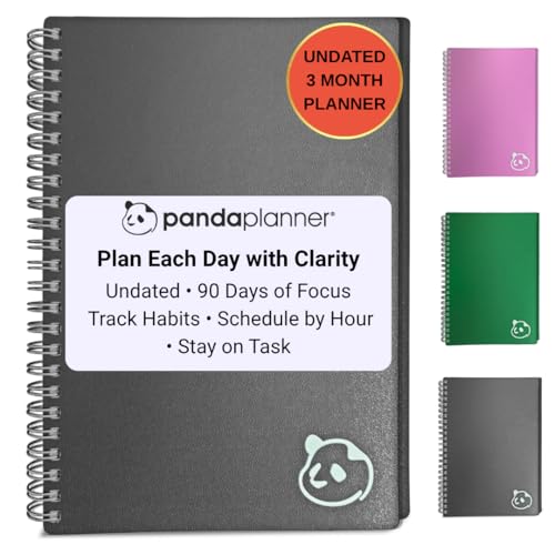 Panda Planner 2025-2026 Undated Daily Planner 5.75" x 8.25" – 90-Day Spiral Academic & Productivity Planner with Hourly Schedule, Habit Tracker, To-Do List & Monthly Calendar – ADHD-Friendly Panda Journal (Gray) - Image 1