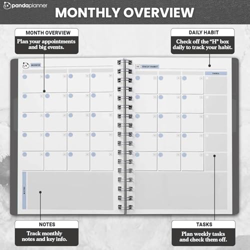 Panda Planner 2025-2026 Undated Daily Planner 5.75" x 8.25" – 90-Day Spiral Academic & Productivity Planner with Hourly Schedule, Habit Tracker, To-Do List & Monthly Calendar – ADHD-Friendly Panda Journal (Gray) - Image 4