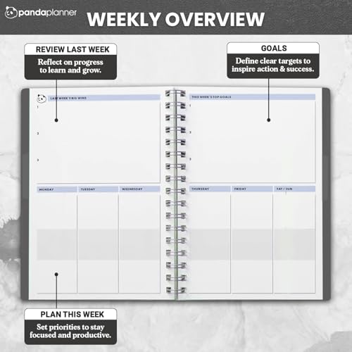 Panda Planner 2025-2026 Undated Daily Planner 5.75" x 8.25" – 90-Day Spiral Academic & Productivity Planner with Hourly Schedule, Habit Tracker, To-Do List & Monthly Calendar – ADHD-Friendly Panda Journal (Gray) - Image 3