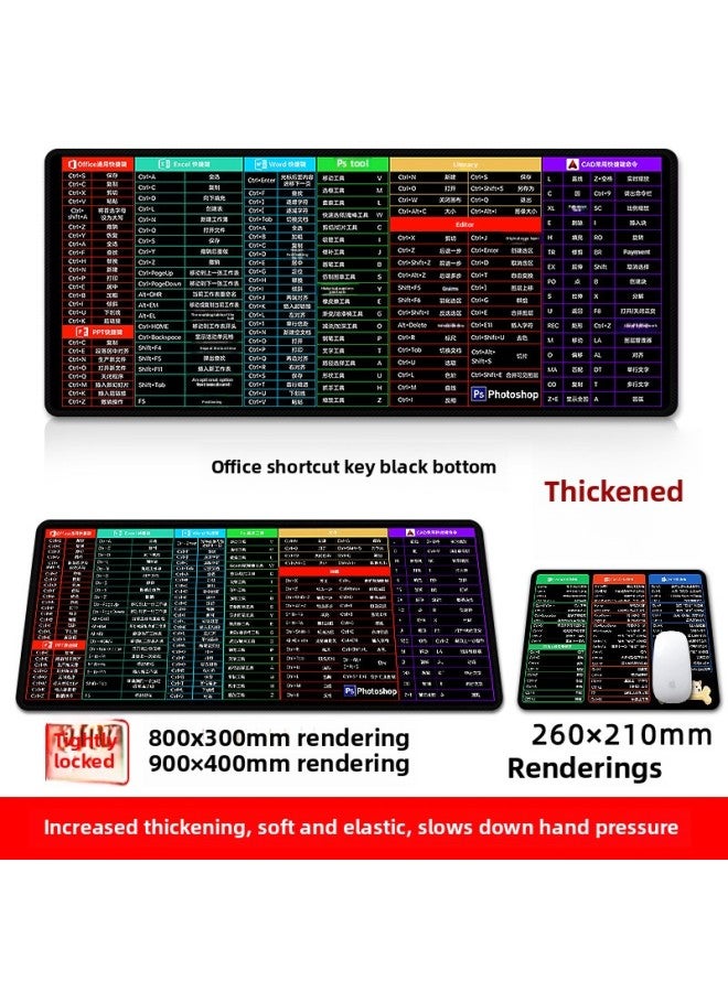Mouse Pad Oversized Office Shortcut Key Thickened Edge Game Keyboard Wrist Soft Table Mat Men's And Women's Cute Black-Color:260x210mm-2mm-Pattern:Complete Collection Of Shortcut Keys (black Backgro