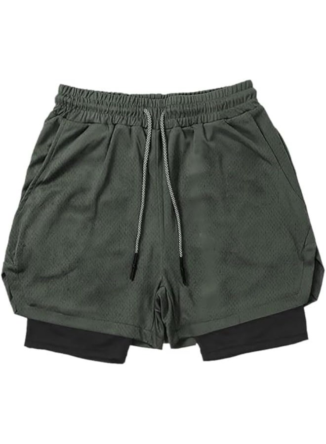 VITION Gym Shorts for Men, Men's Activewear Running Shorts,Drawstring Gym Shorts Men, 2 Layer Loose Athletic Shorts with 4 Pockets (XX-Large, Army Green) - Image 1