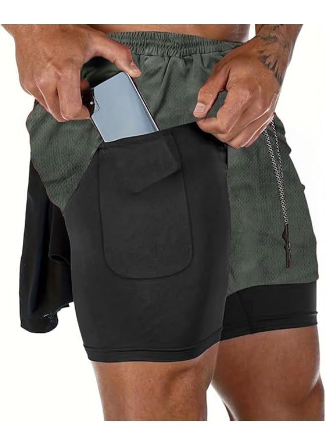 VITION Gym Shorts for Men, Men's Activewear Running Shorts,Drawstring Gym Shorts Men, 2 Layer Loose Athletic Shorts with 4 Pockets (XX-Large, Army Green) - Image 4