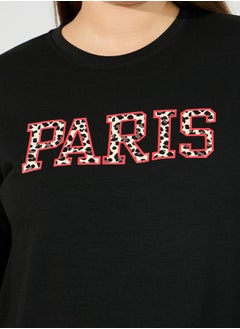 Styli Plus Size Leopard Paris Slogan Sweatshirt & Jogger Lounge Set  - Image 3