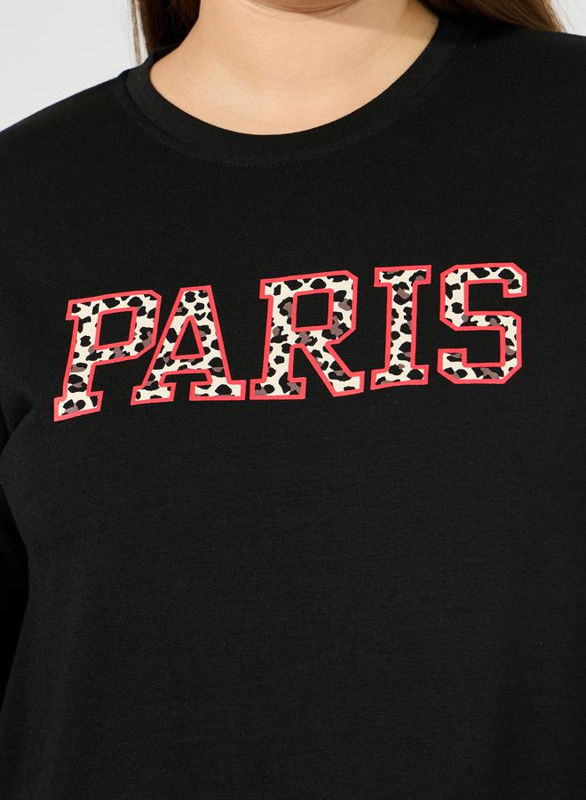 Styli Plus Size Leopard Paris Slogan Sweatshirt & Jogger Lounge Set  - Image 3