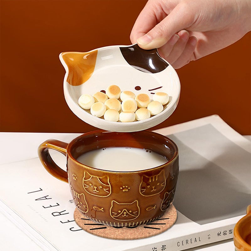 BigNoseDeer Gifts for Women Her Cute Kawaii Cat Coffee Mugs with Lids Christmas Birthday Presents for Girls Friend Kids Men Wife Mum Grandma Teacher Novelty Animal Coffee Ceramic Tea Cup Dessert Saucer Set - Image 5