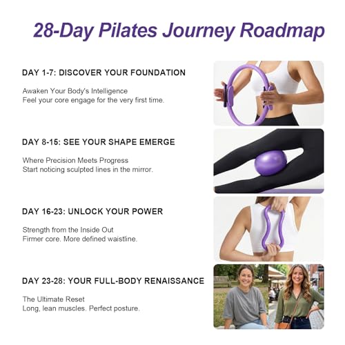 ElaraFit 13 Piece Pilates Kit for Women Home Pilates Ring and Ball Set with 5 Resistance Bands Stretch Strap Arm Exerciser Grip Socks Storage Bag and Workout Guide 13 Inch Magic Circle Purple - Image 3