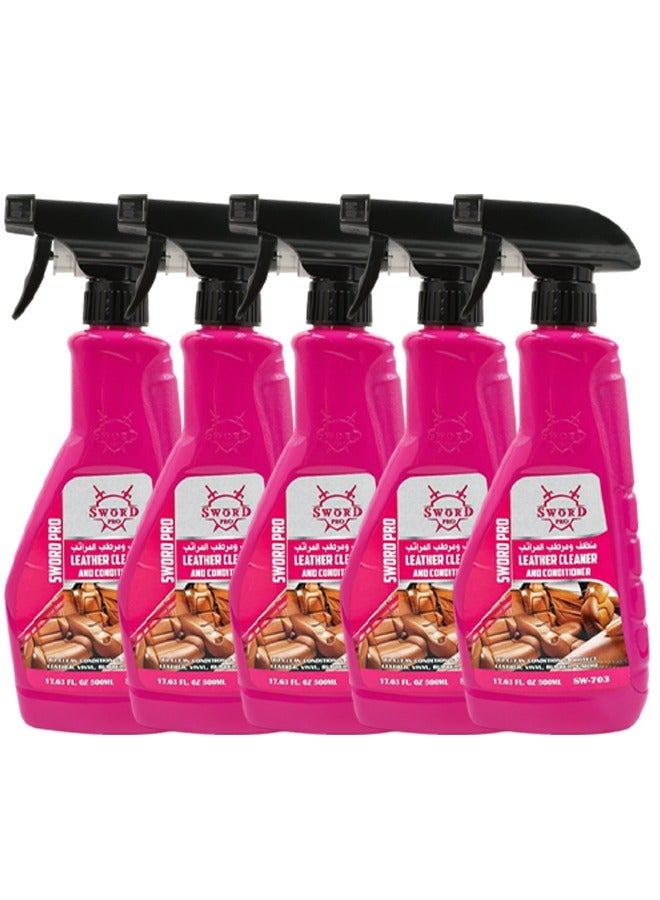 Sword Pro 5Pieces SWORD PRO Leather Cleaner and Conditioner SW-703 500ML Car Seat Cleaner Leather Polish Interior Cleaner for Car Dashboard Door Panel Seat Cover Sofa Handbag Upholstery Vinyl Rubber Cleaner Leather Care Spray Automotive Interior Restorer Shine Protector. - Image 1